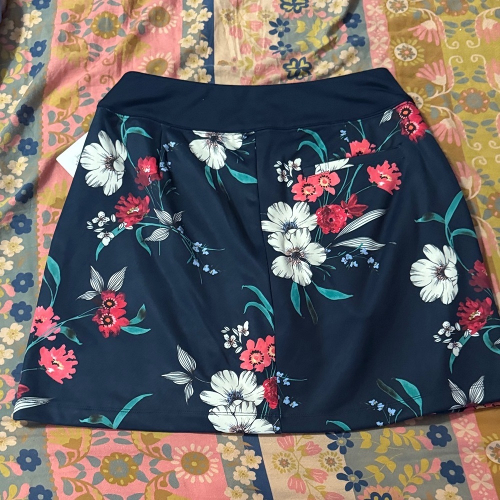 Lady Hagen Navy Floral Golf Skort with White Stripe Accent - Picture 5 of 6
